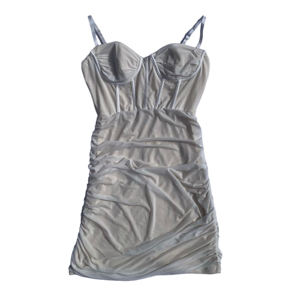 Cream White Sleeveless Strappy Bodice Classic Ruched Feminine Dress